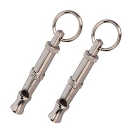 DUBENS Pack of 2 Ultrasonic Dog Whistles, Dog Whistle, Stop Barking and Gain Control, Stainless Steel and with Key Ring, Individually Adjustable Frequency for Commandos and Tricks (Silver)