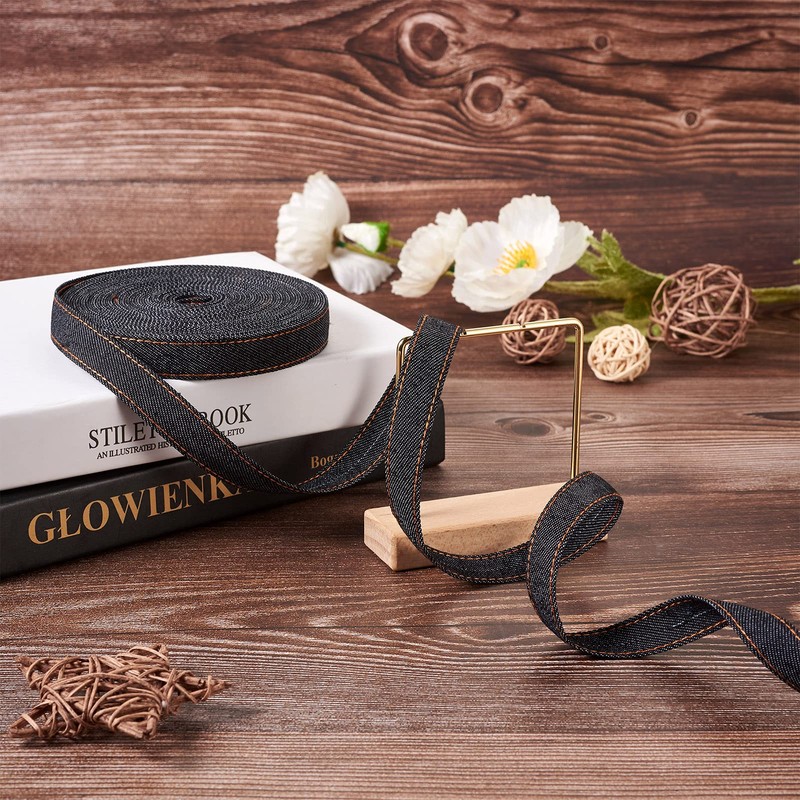 Pandahall 10.9 Yards Stitch Denim Ribbons Denim Ribbon Fabric 0.62