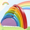 DMZK Colourful Rainbow Building Blocks, Rainbow Wooden Building Blocks, Rainbow,