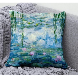 DECOPOW Water Lily Decorative Throw Pillow Cover,Claude Monet Lily Square 18X18 Inches Cover,Cover Only