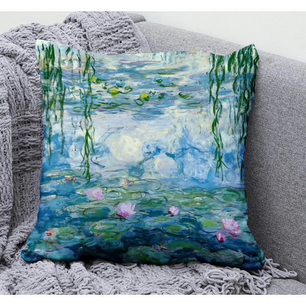 DECOPOW Water Lily Decorative Throw Pillow Cover,Claude Monet Lily Square