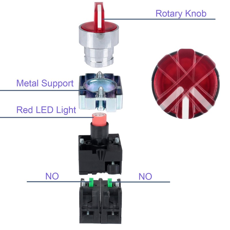 DMWD 2pcs 22mm Latching Selector Switch 110V with Red Light