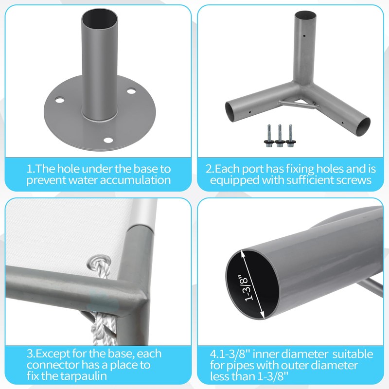 ICITYWALL 8 Leg Carport Kits，Slant Roof Canopy Fitting Kit with