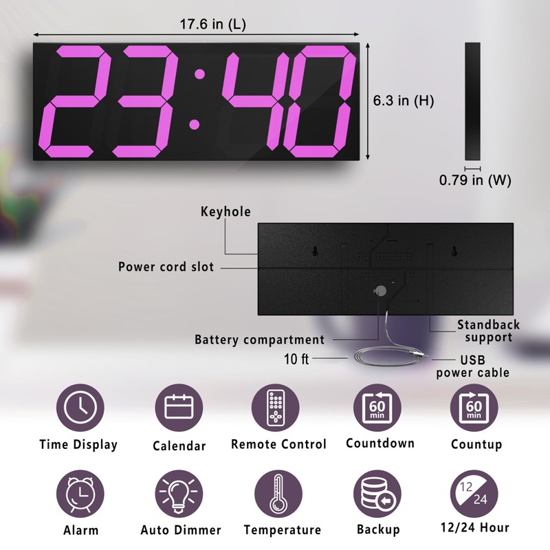 CHKOSDA LED Large Digital Wall Clock, Oversize Wall Clock with