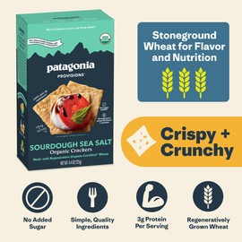 Patagonia Provisions Organic Sourdough Sea Salt (3 Pack) – 3g Plant Protein Per Serving – Made with Wheat Flour & Sea Salt – Non-GMO, No Added Sugar - Crispy & Crunchy