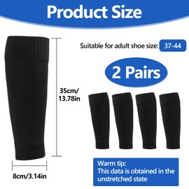 Football Sock Sleeves for Men - 2 Pairs of Sock Sleeve Football for Adults, Pre Cut Football Socks, Footless Football Socks, Fit Perfectly Over Shin Pads (Black)