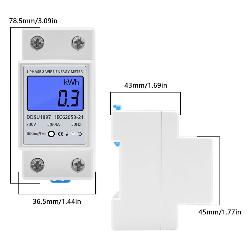 DIFCUL Electricity meter, DIN rail, AC meter 1 phase, electricity