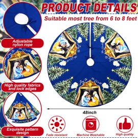Sonwyoung Nativity Christmas Tree Skirt Joy to The World Winter Tree Mat Nativity Scene Decorative Tree Skirt Farmhouse Xmas Ornaments Rustic Vintage Christmas Decor for Holiday Party(Blue,48 Inch)