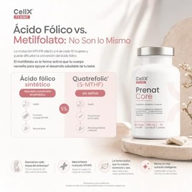 CellX Femme Prenat Core, Vitaminas Prenatales con Metilfolato 5-MTHF Quatrefolic, Hierro Bisglicinato Ferrochel, Colina, Complejo B y Minerales, 90 Cá