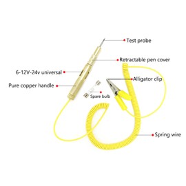 Qiilu Car Circuit Tester, Car Circuit Tester Pen Car Vehicle Circuit Tester DC 6V 12V 24V Bulb Voltage Test Pen Pencil Yellow