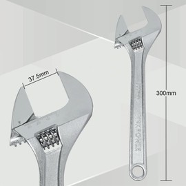 MAXPOWER 300 mm Adjustable Spanner, Professional High Performance Gear Key with Large Wrench Width, Premium Cr-V Steel - Max. 37.5 mm (Metric)