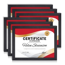 Icona Bay 8.5x11 Certificate Frame Set (Black, 6 Pack), Simple Modern 8.5 x 11 Document Frames, Table Top Kickstand and Wall Hanging Hooks Included, Impresia Collection