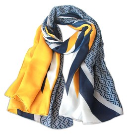 LumiSyne Spring Thin Soft Cotton Scarves for Women Girls Color Scarf Geometric Alphabet Pattern Fashion Warm Shawl Stole, blue yellow
