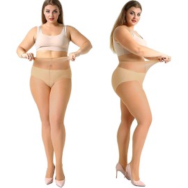 MANZI 4 Pairs Plus Size Pantyhose for Women 20 Denier Sheer Stocking(Natural,4X-Large)