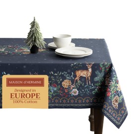 Maison d' Hermine 100% Cotton Table Cover - 54"x54" Square Decorative Tablecloth - Washable Tablecloths for Dining, Home, Farmhouse & Party - for Thanksgiving & Christmas - Christmas Joy Collection