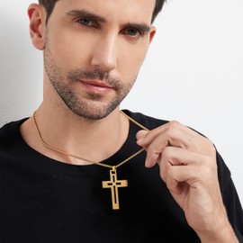 ZDaoBen Men's Cross Necklace Stainless Steel Large Cross Pendant Men Crucifix Jesus Christ Cross Necklace 316L Heavy Cross Chain 26"