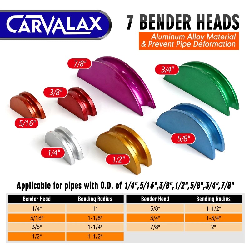 CARVALAX 90° Ratcheting Pipe Tube Bender Set: 1/4" to 7/8"