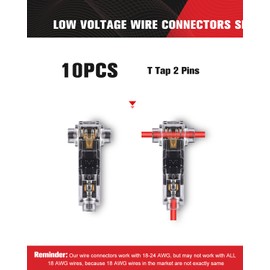 Kuject 10pc Low Voltage Wire Connectors, T Tap 3 Way 1 Pin Splice Wire Connectors, Quick Solderless Wire Connector for Automotive, Led Strip, Landscaping, 18-24AWG