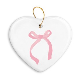 QIYUHOY Pink Christmas Tree Topper Ornament Keepsake Sign,Coquette Christmas Decor Ornaments for Christmas Tree,Pink Bows for Christmas Tree,Ceramic Heart Keepsake