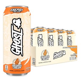 Bebida energética GHOST Orange Cream- Paquete de 12 latas de 473 ml (16 oz), sabor cítrico - Energía y concentración, sin colorantes artificiales - 200 mg de cafeína natural, L-carnitina y taurina - Sin gluten y vegana