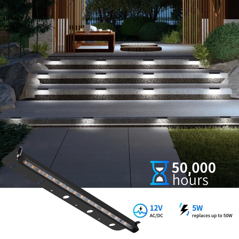 Kwinmyso 8-Packs 5W 12inch LED Hardscape Paver Lighting,12V AC/DC Low