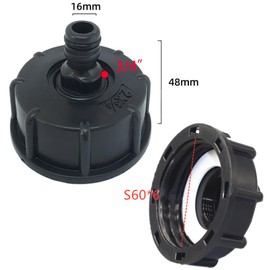 IBC Tank Adapter Plastic Hose Faucet Connector S60X6 Coarse Thread Cap to 3/4" Water Butt Faucet Adapter for IBC Tone Valve