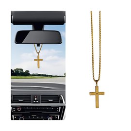 Zpana Cross Pendant for Car Rearview Mirror, Stainless Steel Vehicle Rear View Mirror Hanging Charm, Automotive Interior Ornament Decoration Accessories, Universal for SUV Sedan Truck (Gold)