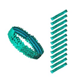 Mandala Crafts Stretch Elastic Sequin Headband, Sparkle Glitter Fashion Head Band 12 Pack Set for Sports, Dance, Party, Women, Girls, Babies (Green)