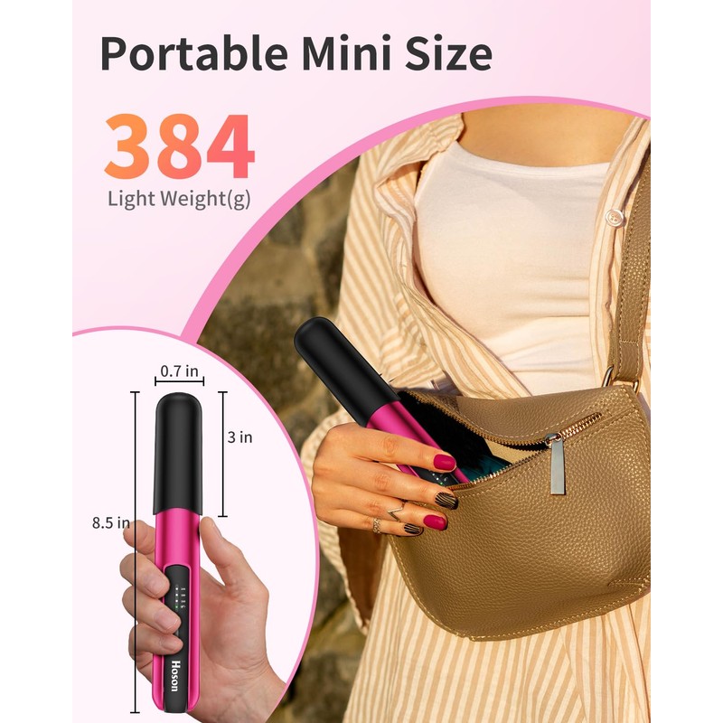 Hoson Cordless Hair Straightener,Portable Mini Flat Iron Travel for Bangs,Short