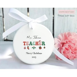 A GIFT FOR YOU NOW Personalized Christmas Teacher Ornament – Custom Name & Year – Gift Box Included