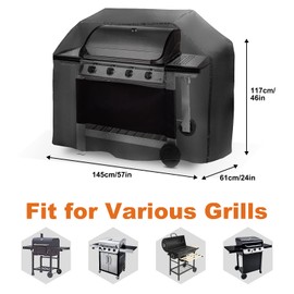 SIBOTER BBQ Cover, Barbecue Cover Waterproof 210D Oxford Fabric with Drawstring, Waterproof & Dust-Proof & UV Protection with Storage Bag, BBQ Cover Large, 145×61×117cm