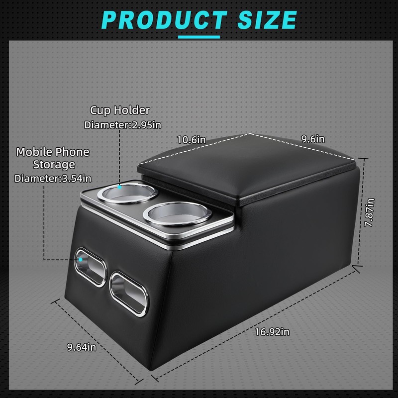 Universal Car Center Console Organizer with Cup Holder& Phone Holder,