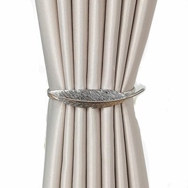 HSTWODE 4 Pieces Curtain Tiebacks, Metal Curtain Clips with Spring Rope, Tiebacks for Curtains, Curtain Holder for Curtains, Curtain Holder Alloy for Home Decoration (Silver Leaf)