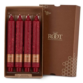 Root Candles Unscented Dinner Candles Premium Beeswax Blend Boxed Candle Set, 9-Inch, Garnet, 4-Count
