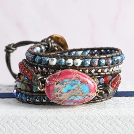 YGLINE Natural Stone Bracelet 5 Wraps Bracelet Handmade Blue Color Boho Bracelet for Women Bracelet