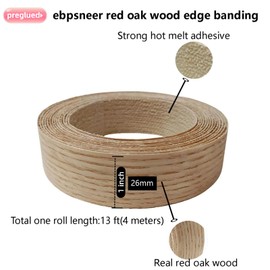 Real Red Oak Wood Veneer Edge Banding Tape,1''×13' Preglued Iron On Edging Band Roll with Self Hot Melt Adhesive,Prefinished Flexible Edgebanding Strip for Laminate Furniture Cabinet Repair