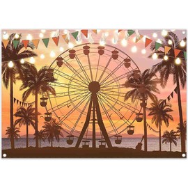 Luminora Ferris Wheel Backdrop Tropical Palm Tree Coachella Sea Silhouette Holiday Party Decoration Banner Photo Props 7x5ft