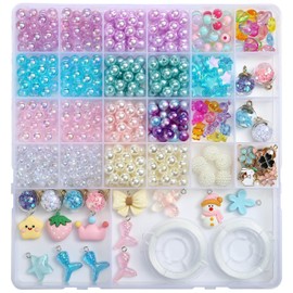Naler Cuentas para Pulseras Niñas Kit de 400 Accesorios Bricolaje Abalorios de Colores para Hacer Collares Manualidades Niñas (6-10mm)