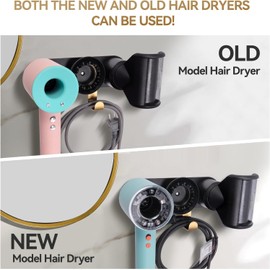 LandHope Hair Dryer Wall Mount Holder Compatible with Dyson Supersonic, Magnetic Hair Dryer Organizer Stand, HD16 Blow Dryer Storage Rack for Diffuser Wide-Tooth Comb Attachments