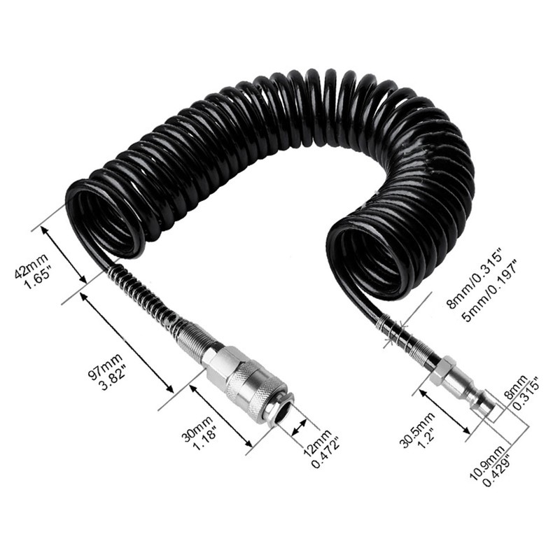 Recoil Air Hose Pressure Resistant Durable Flexible Lightweight Coiled Air