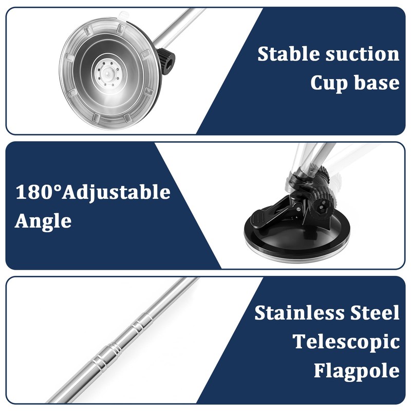 2 Pack Car Flag Pole with Suction Cup Mount, 18-62.4''