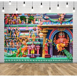 Loccor 9x6ft Fabric Indian Temple Backdrop Traditional Arulmigu Kapaleeswarar Hindu Temple Background Indian Religious Figures Statue Photo Booth India Travel Photo Props