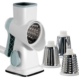 Lacusmare Rotary Cheese Grater with 3 Blades for Slicing, Coarse Grating, Fine Shredding, Graters for Kitchen, Slicers and Vegetable Cutters, Vegetable Chopper, Parmesan Cheese Grater (White)