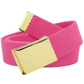 Build A Belt 1.25" Wide Gold Flip Top Belt Buckle with Canvas Web Belt (Mens Medium Pink)