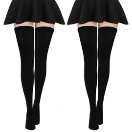 Yolev 2 Pairs Extra Long Socks Thigh High Socks Extra Long Boot Stockings Over Knee Leg Warmers for Women (Black and White)