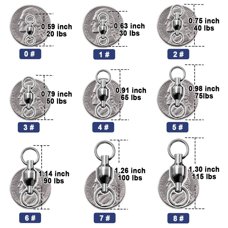 FishTrip Fishing Swivels with Split Rings, 25pcs Ball Bearing Swivel