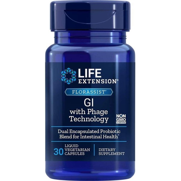 Life Extension Florassist GI with Phage Technology - Digestive Health Probiotic Supplement – Non-GMO, Gluten-Free - 30 Liquid Vegetarian Capsules