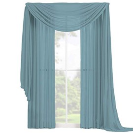 Decotex 3 Piece Elegant Sheer Voile Window Curtain Panel Drape Set includes 2 Panels and 1 Matching Scarf (108" Length, Slate Blue)