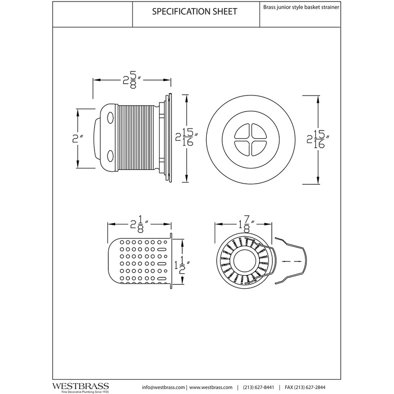 Westbrass A218-62 Junior Bar and Laundry Sink Drain Assembly with