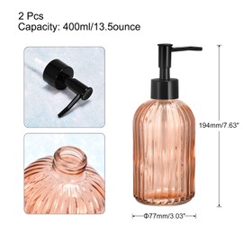 uxcell Soap Dispensers Set - 2 Pack 13.5Oz Glass Dish Hand Soap Dispenser with Black Pump for Kitchen Bathroom, Orange